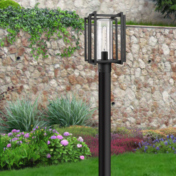 Tribeca Natural Black One-Light Outdoor Post Mount with Clear Glass Shade, image 2